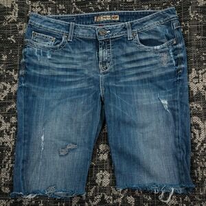 BKE Stella Distressed Denim Jean Shorts Mid Rise Boot Womens L-XL 32-33.5 Grunge